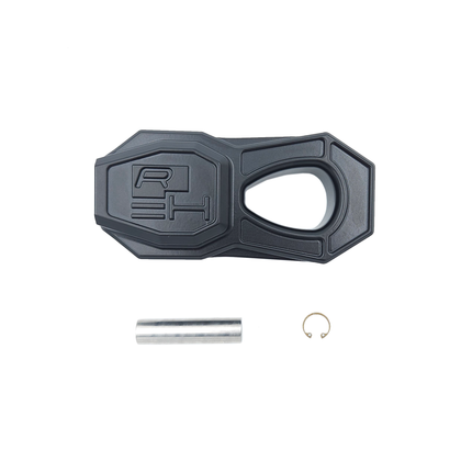 Black Royal Hooks winch shackle shown with a silver pin and retaining clip